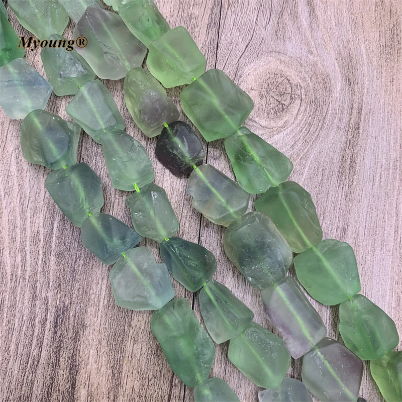 Irregular Raw Natural Green Fluorite Crystal Nugget Beads For DIY Jewelry Making 15.5Inch  MY210918