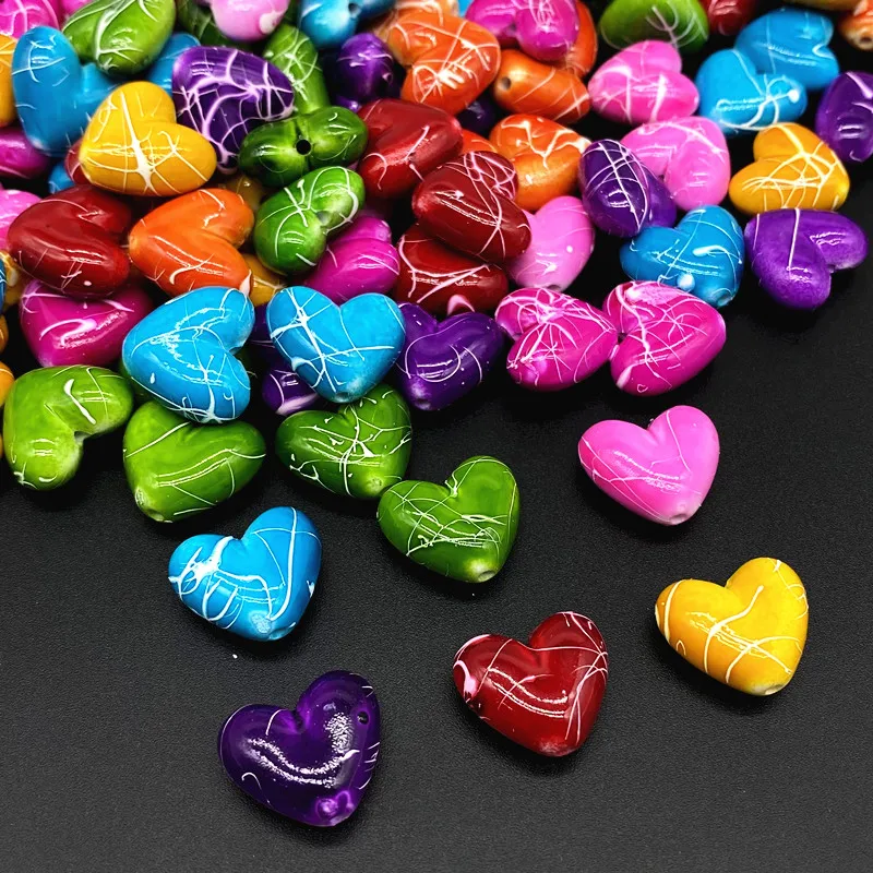 15x17mm Mixing Color Love Heart Shape Acrylic Beads Loose Spacer  for Jewelry Making Pendant Earrings Bracelet DIY