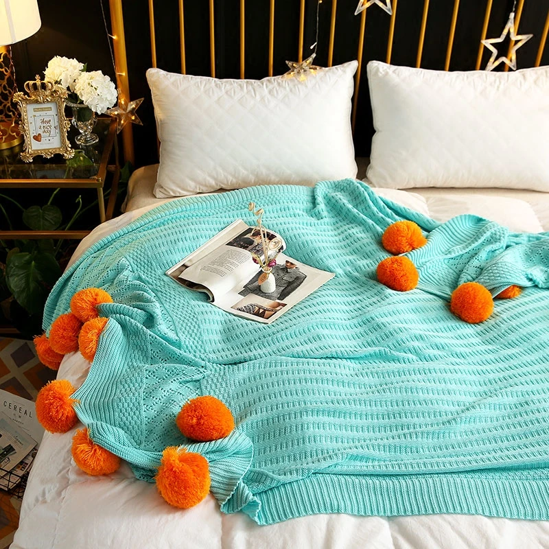 Balls Blanket Knitted Pompons Bedspread Soft Cobertor Macaron Color Fresh Woven Throw Nordic Style Sofa Bedding Decorating