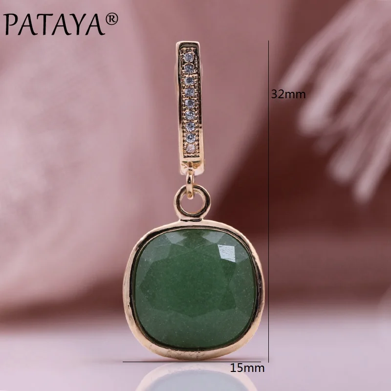 PATAYA New Irregular Square Natural Zircon Dangle Earrings 585 Rose Gold Color Long Earrings Summer Style Women Fashion Jewelry