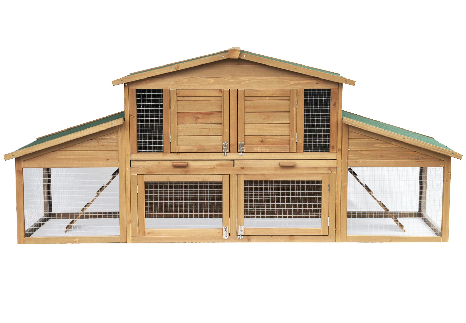 Rabbit Hutch 2 Tier Wood Large Chicken Coop Cage Small Animal Guinea Pigs Pet House Enclosure 230x74x99cm Waterproof 4 Doors