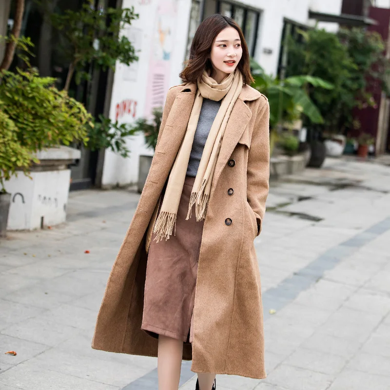 

Newest European Autumn 100% Wool Coat Women Luxury Double Breasted Long Trench Coat For Women manteau femme L2025