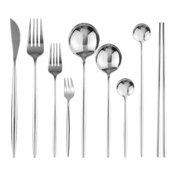 Silver Dinnerware Set Stainless Steel Silverware Knife Fork Spoon Tableware Chopsticks Cake Fork Kitchen Flatware Luxury Cutlery