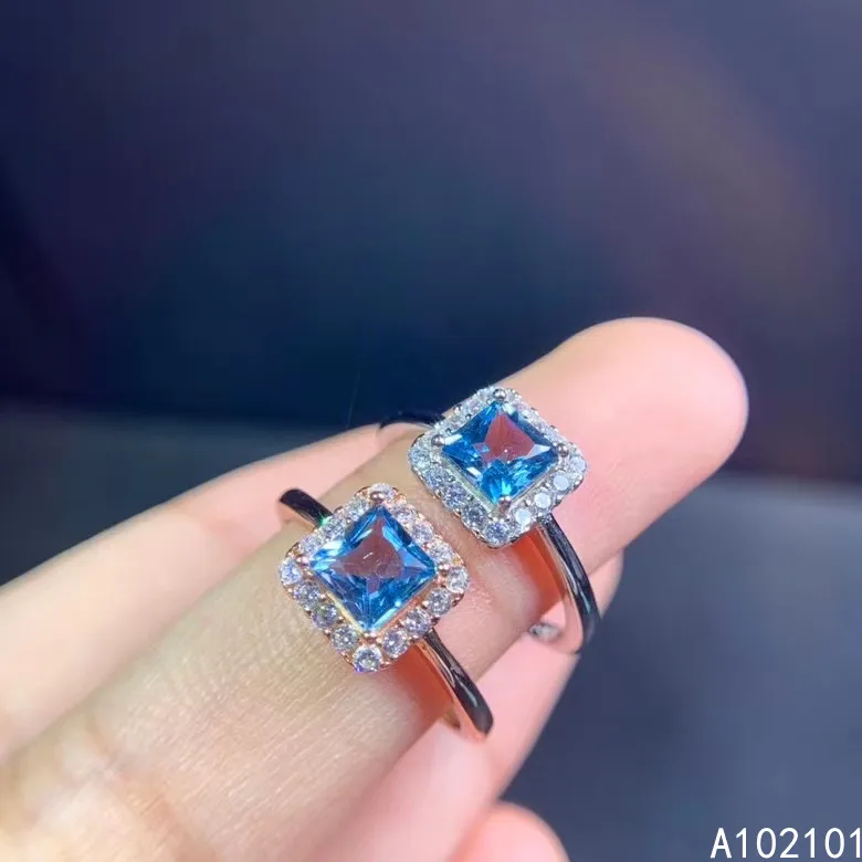 

KJJEAXCMY fine jewelry S925 sterling silver inlaid natural blue topaz girl trendy ring support test Chinese style with box