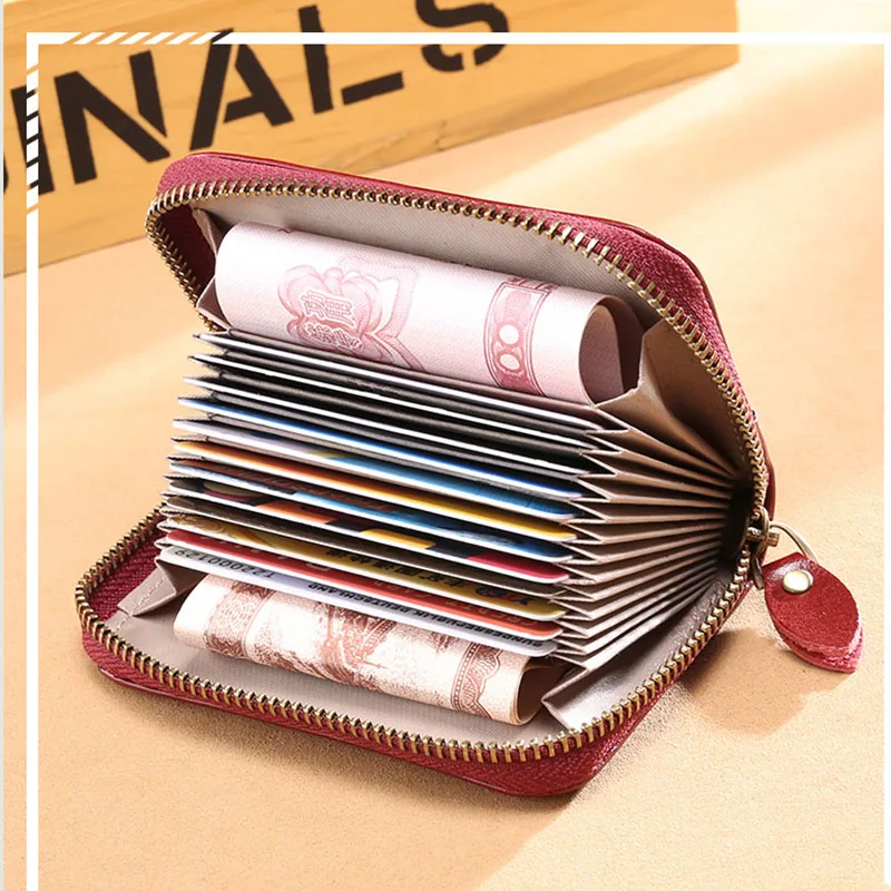 Split Leather Business Card Holder Restore Style Ladies Card Holder Zipper Women's Wallet for Cards Men Credit ID Cardholder