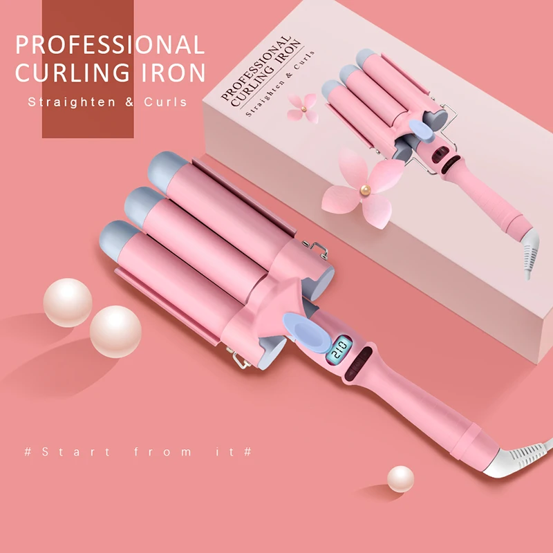 Ihongsen LCD Curling Iron Ceramic Modeling Tool Curling Iron Electric Hair Curler Roller Curling Wand Pink Egg Curls