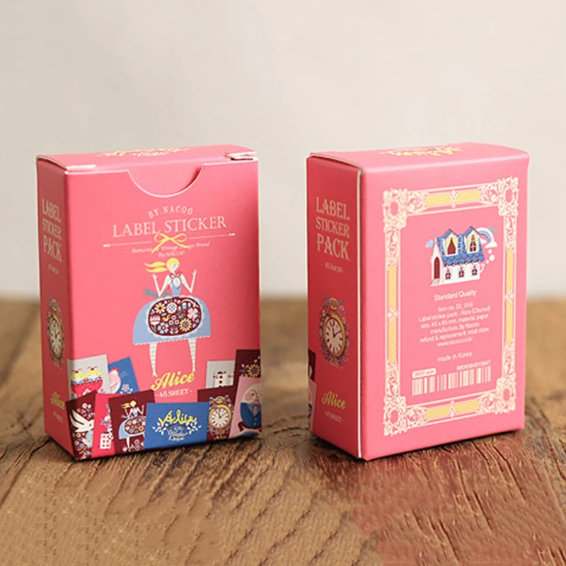 48pcs/box Creative Matchbox Papery Adhesive Sticker Alice Series Label Stickers Decorative Baking Sticker Christmas Present