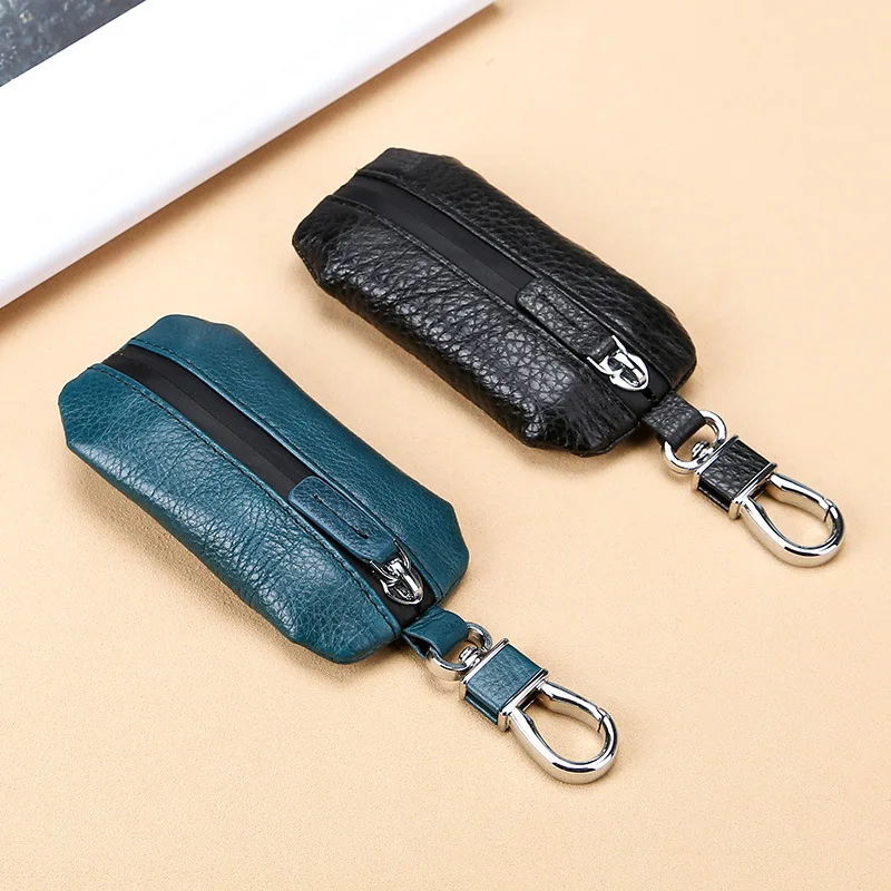 Car Key Case Unisex High Quality Cowhide Genuine Leather Leisure Portable Waterproof Zipper Car Key Pocket Upgraded Design 2024