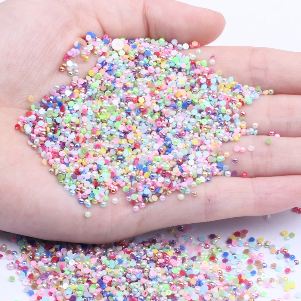 

2mm 10000pcs Many Colors Half Round Pearls AB Colors Imitation Flatback Glue On Resin Beads For Jewelry Making Diy Decoration