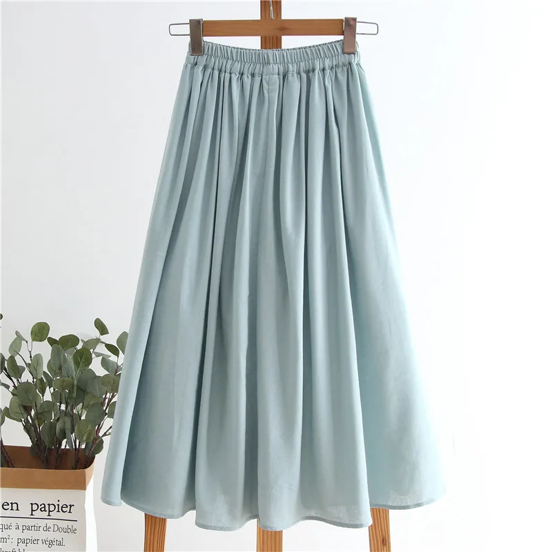 KOLNOO Womens Real Photos Custom-Made New 2021 Summer Dress Cotton Linen Spring Long Skirts Literary All-Match Fashion Skirt