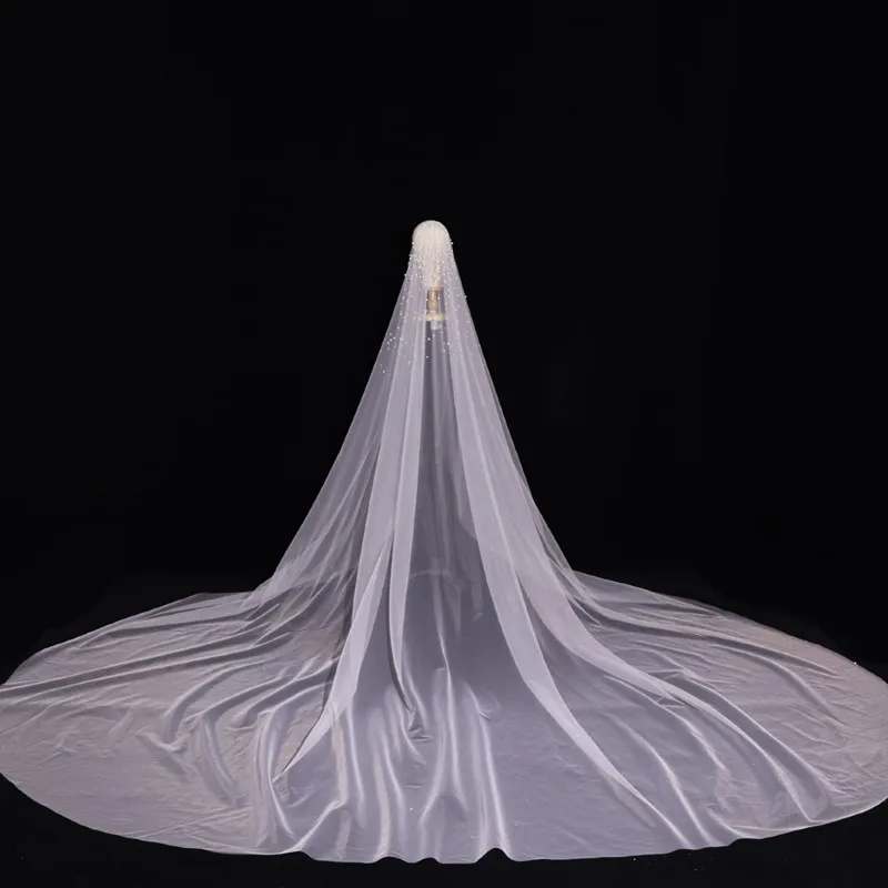 3M Long Pearls Wedding Veil Tulle 1T Bridal Veil Elegant Luxurious Beaded Bride Veil Bridal Party Veils With Comb