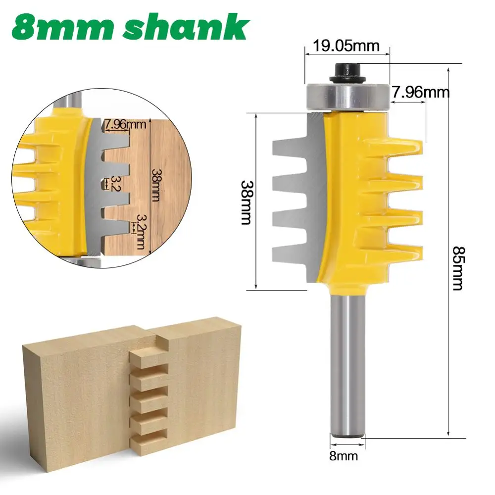 6mm 1/4in 8mm Shank Rail Reversible Finger Joint Glue Router Bit Cone Tenon Woodwork Cutter Power Tools Wood Router Cutter