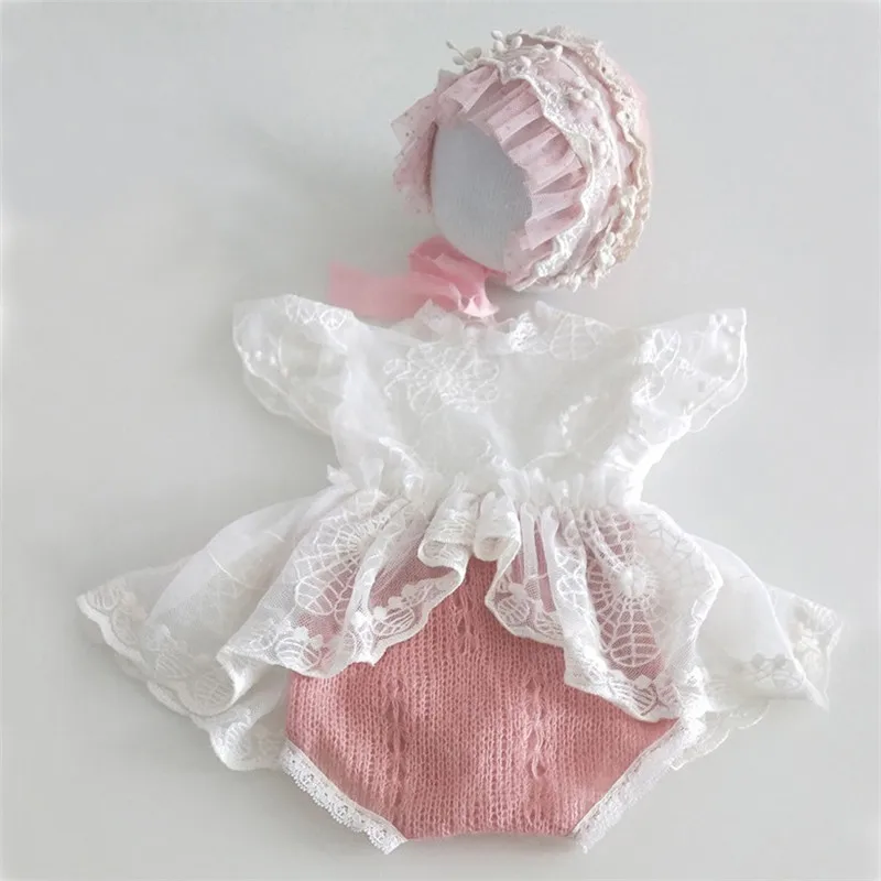 

Newborn Photography Props Newborn Hat Lace Romper Bodysuits Outfit Baby Girl Dress Photo Costume