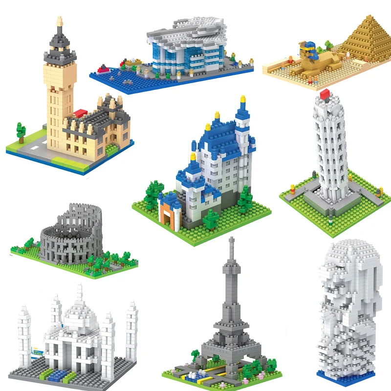 

Famous Architecture Model Brick Big Ben Eiffel Tower Leaning Tower of Pisa Easter island building blocks sets toys for kids gift