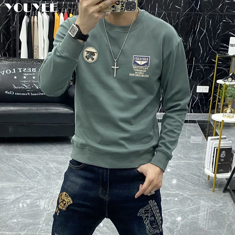 

Hoodies Slim Versatile Fleece Warm Pullover Badge Printing Men's Fashion Bottomed Shirt Top 2021 New Winter Sweaters Clothing