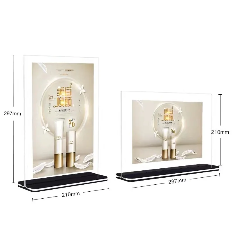 A4 Black Base Acrylic Sign Holder Stand Menu Paper Holder Stand Table Poster Picture Photo Frame
