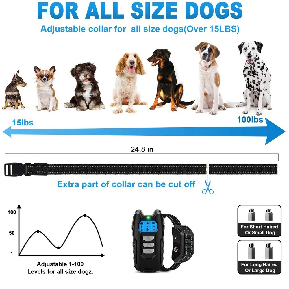 Obroża treningowa dla psa 1000ft z zdalny akumulator wodoodporny LCD obroża elektryczna wibracji