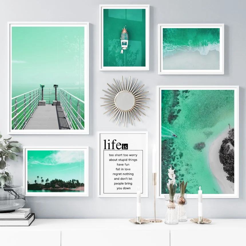 Bridge Ocean White Beach Boat Quotes Wall Art Canvas Painting Nordic Posters And Prints Wall Pictures For Living Room Home Decor