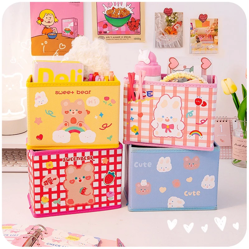 Kawaii girl heart storage box desktop ins Japanese cute station storage artifact desk sorting debris basket