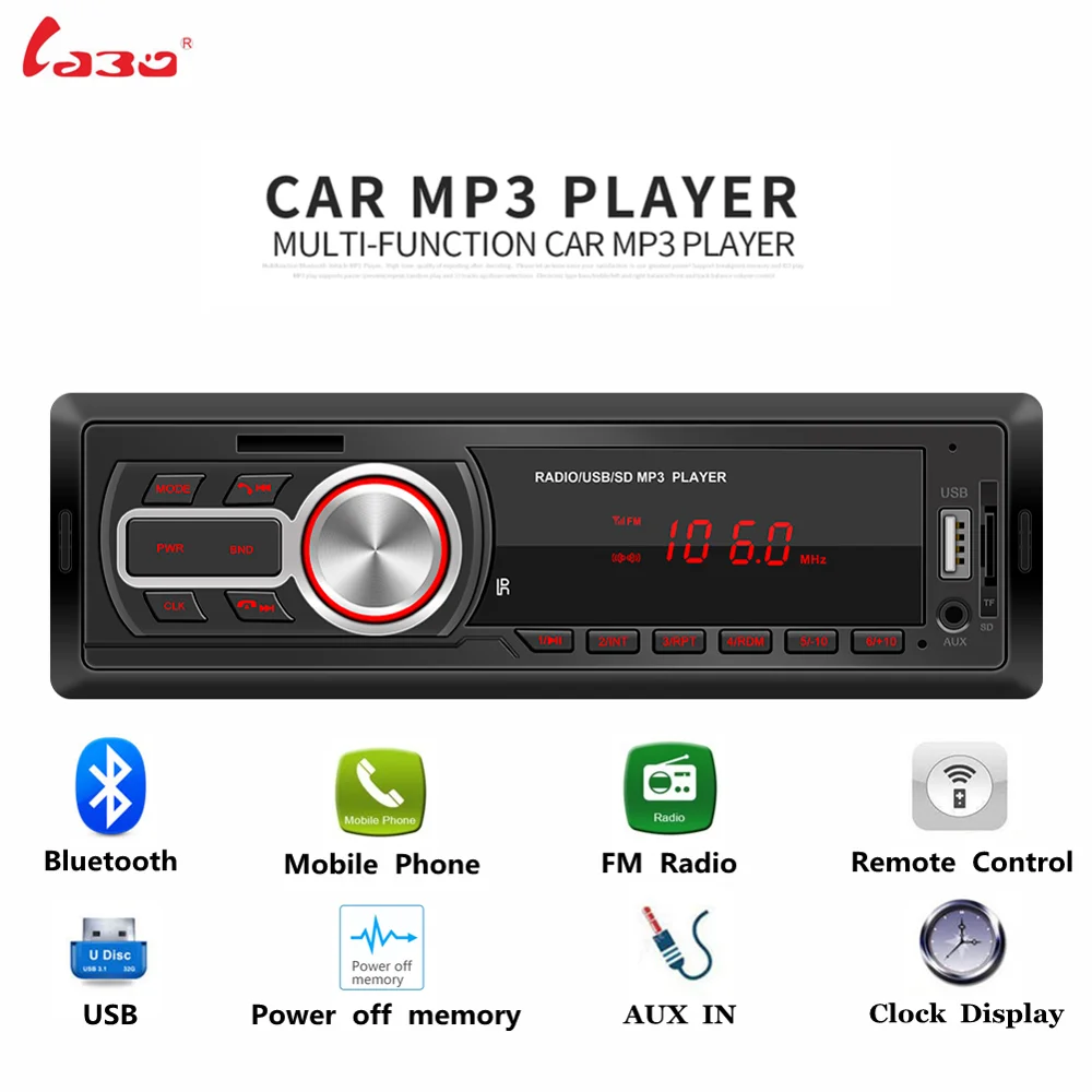 

Автомобильный стерео проигрыватель Labo In-Dash Auto Audio, FM, MP3-плеер, Bluetooth, TF-карта, U-диск, AUX радио, головное устройство