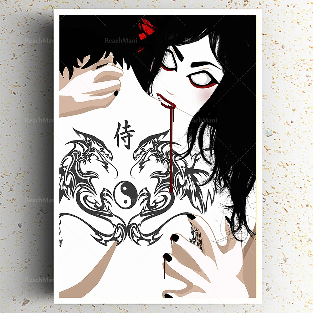 Creepy Geisha Trio-Japanese manga style