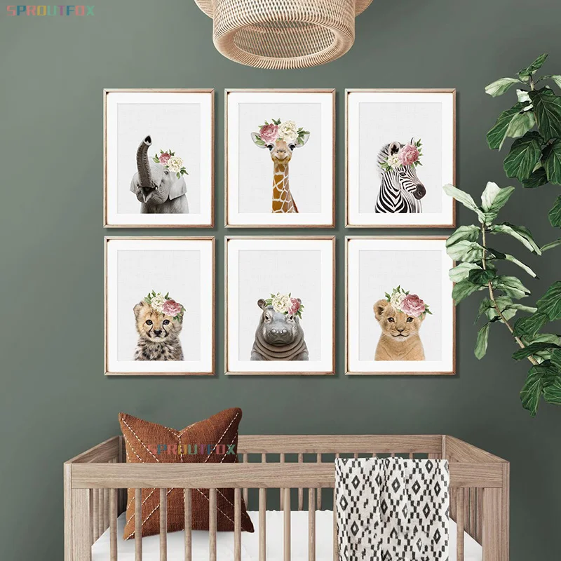 Animal Flowers Big Picture On The Wall Baby Room Picture On Wall Loft Elephant Tiger Modular Pictures For Living Room bedroom