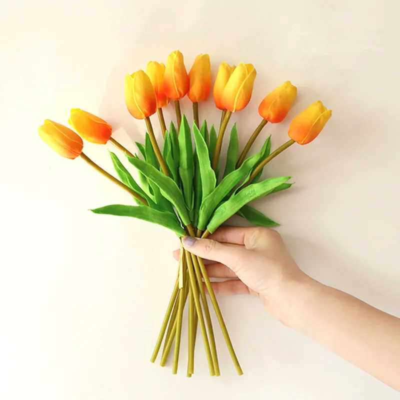 

Bouquet of artificial tulip, fake flowers, home decoration, wedding, orange, red, purple, 10 pcs/lot