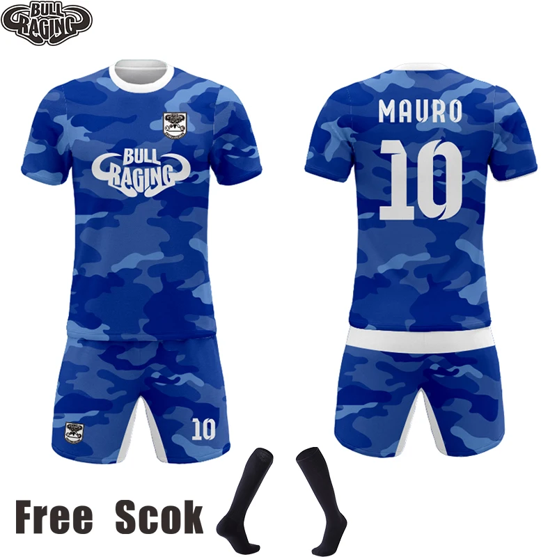 Full Sublimation Printing Team Name Logo Soccer Uniforms Navy Blue Soccer Jerseys camo football uniforms