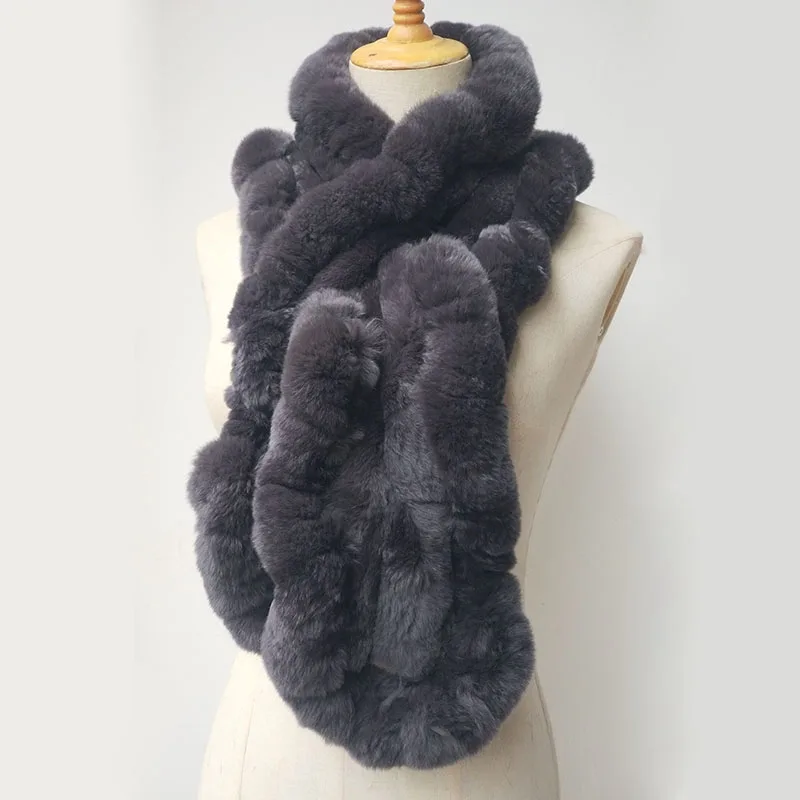 Women Real Rex Rabbit Fur Scarf Thick Warm Winter Long Genuine Fur Scarves Female Yellow Neck Warmer