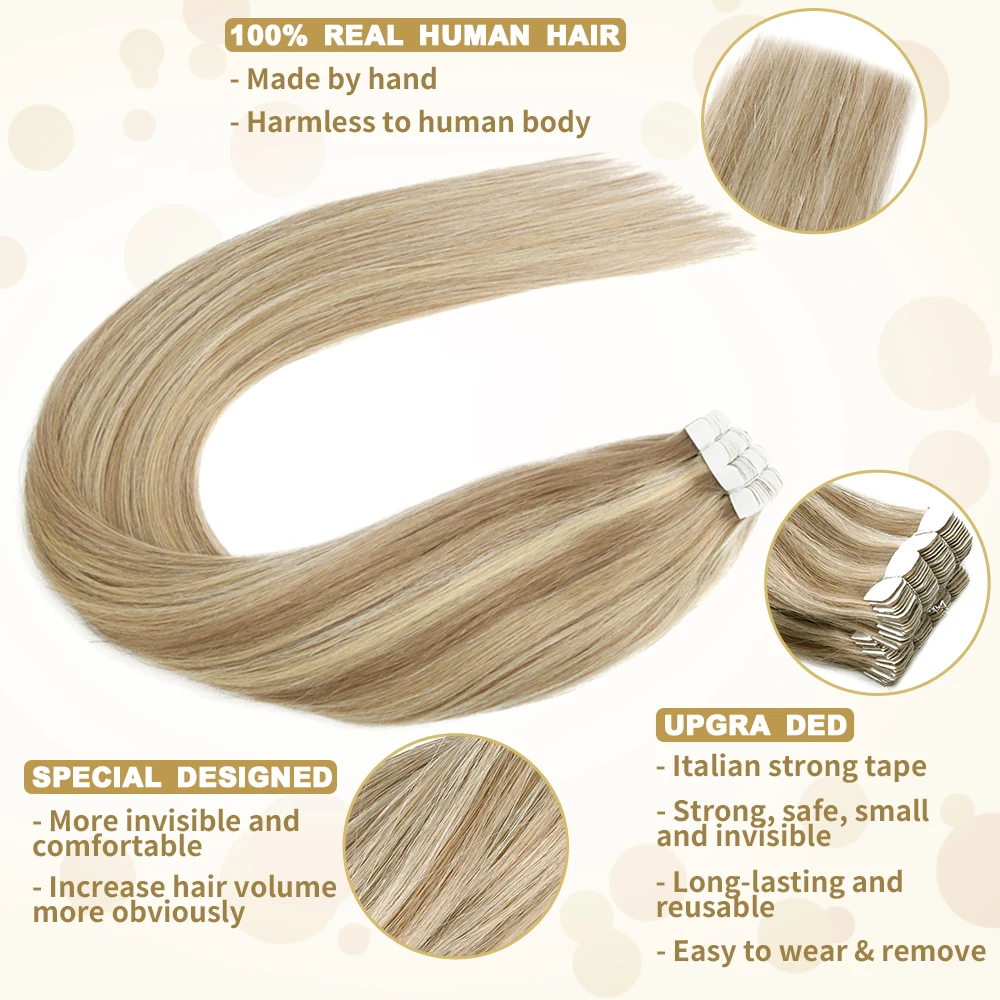 ZURIA Mini Tape in Human Hair Extensions Straight Skin Weft Real Natural Glue Non-Remy 12\