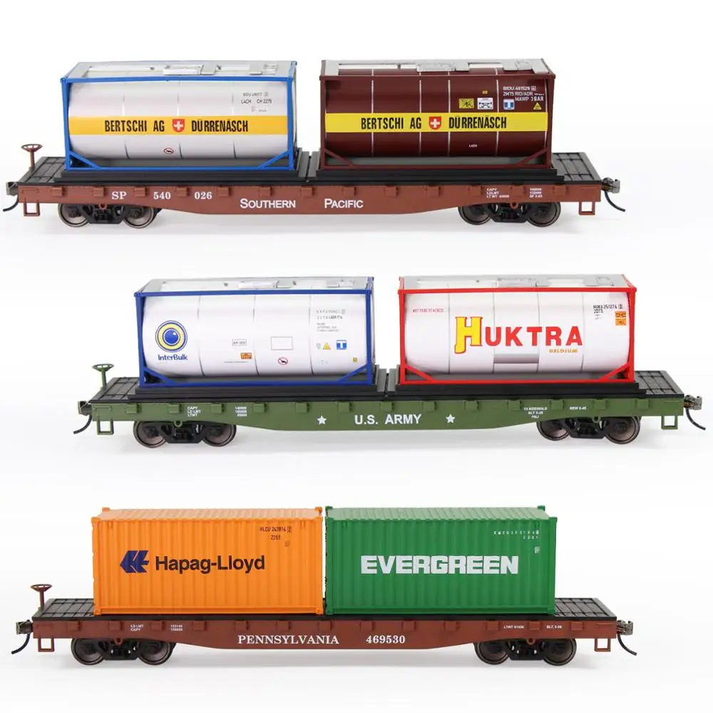 Evemodel juego de trenes, escala 1:87, 52ft, coche plano con contenedor de envío de carga, 1 lote