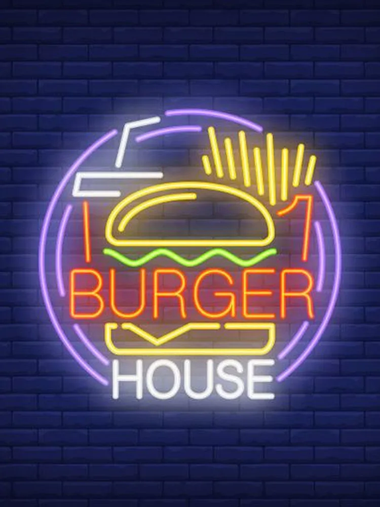 

Neon Sign For Burger House glass Tube Commercial club Lamp Restaurant light advertise Food shop Wall Decor Impact Attract light