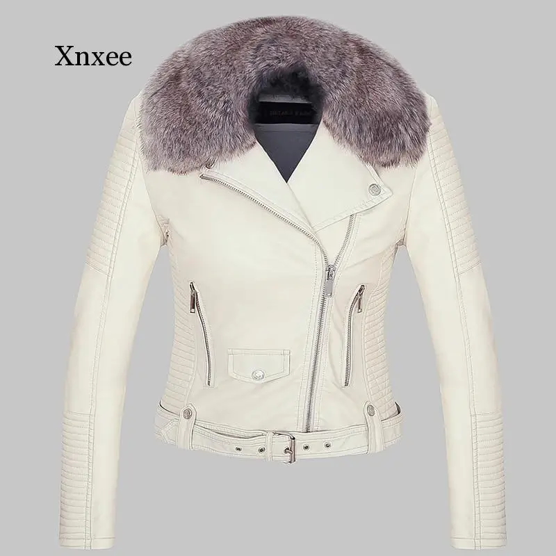 Women Winter Warm Faux Leather Jacket Coat with Fur Collar Female Pink Pu Motorcycle Jacket Biker Punk Black Outerwear