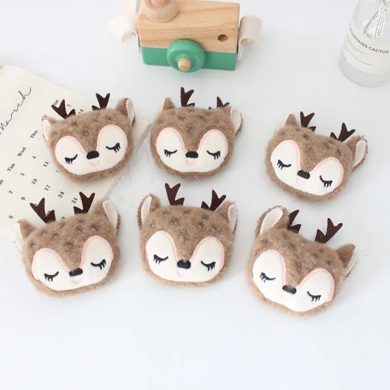 5PCS/Lot 8CM Cartoon Christmas Elk Sleepy Deer Patches Applique Crafts For Girl Garment Hair Clip Accessories And Bag Decoration