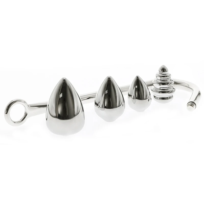 Stainless steel Replaceable anal hook with beads hole metal butt plug anus fart putty slave Prostate Massager BDSM toys