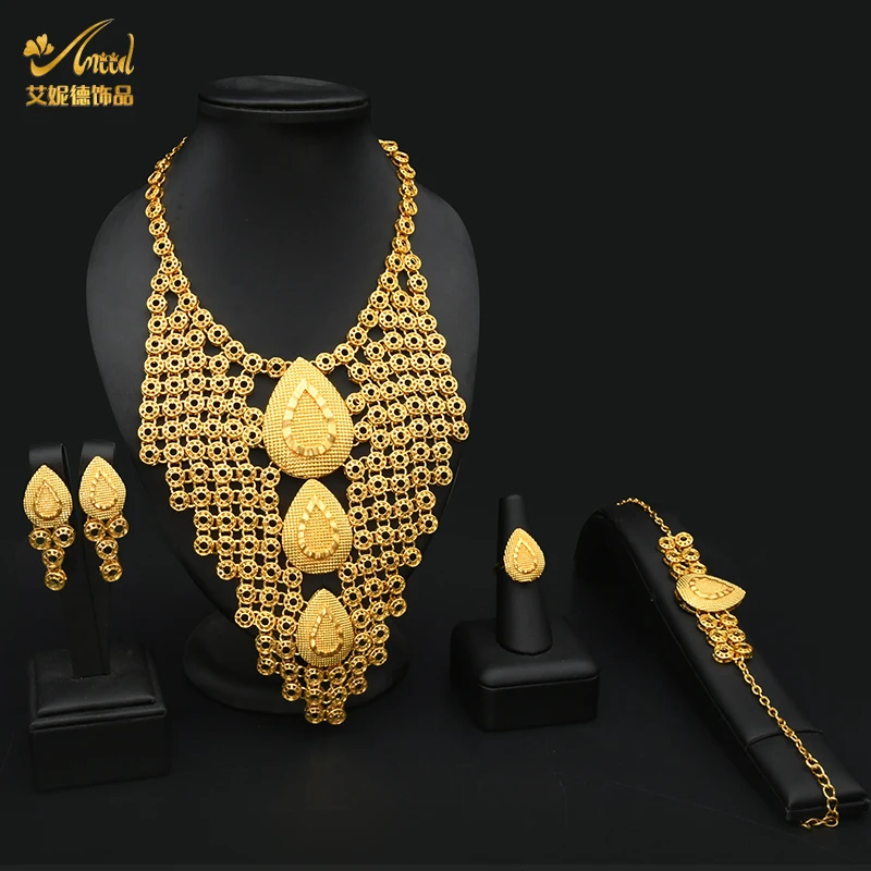 ANIID Ethiopian Eritrea Traditional Habesha Bridal Dubai Jewelry Set For Women 24K Gold Color Large Jewelry Nigerian Wedding