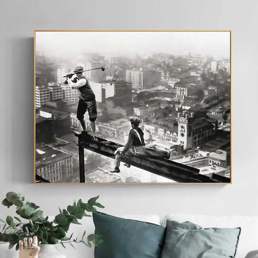 

Vintage Golf On A Skyscraper Photography Art Poster and Prints Wall Canvas Painting Sport Art Picture for Living Room Home Decor