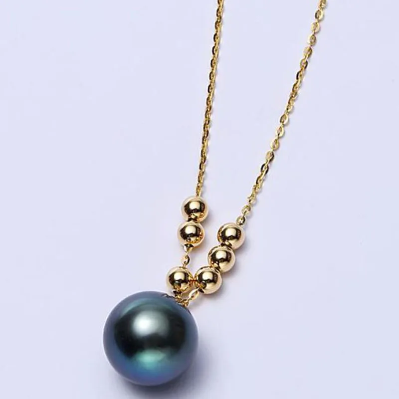 stunning 10-11mm tahitian round black green pearl pendant 18k