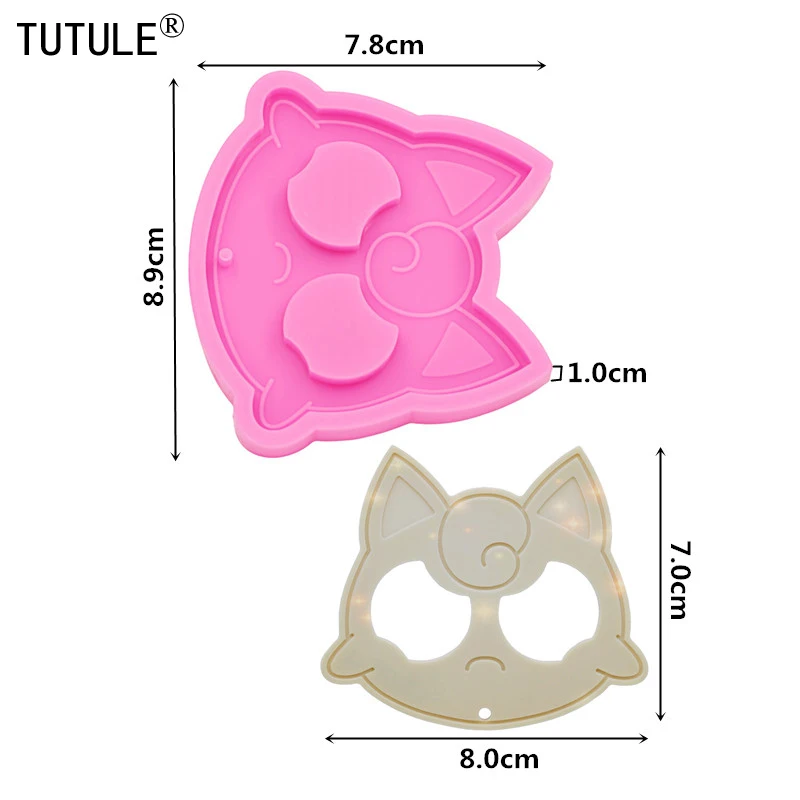 Mirror Cat Keychain Silicone Mold DIY Pendant Polymer Clay Epoxy Resin Jewelries Making Tools Cat Head Food Grade Molds