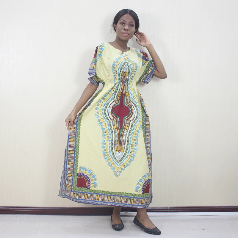 

African Dresses For Women 100% Cotton Dashiki Pattern Printed Elegant Boho Style Fashion Party Dresses