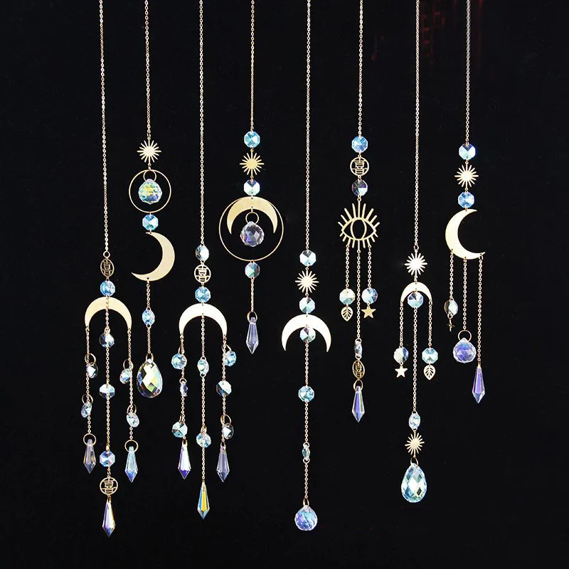 8pcs Moon Crystal Sun Catchers Chandelier Suncatchers Handmade Garden Hanging Pendant Ornament Window Curtain Home Decoration