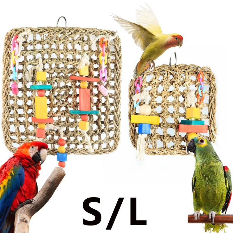 

Parrot Toys Woven Seagrass Birds Foraging Wall Toy Climbing Chewing Hanging Mat Toy Parrots Chewing Training Tool