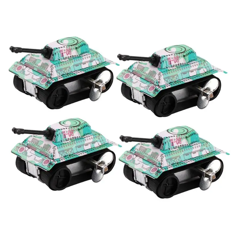 4Pcs Tank Toy Kids Classic Tin Wind Up Toy Friction Tank Modern Clockwork Toy Kid Plaything for Children Kids Classic Toy Gift