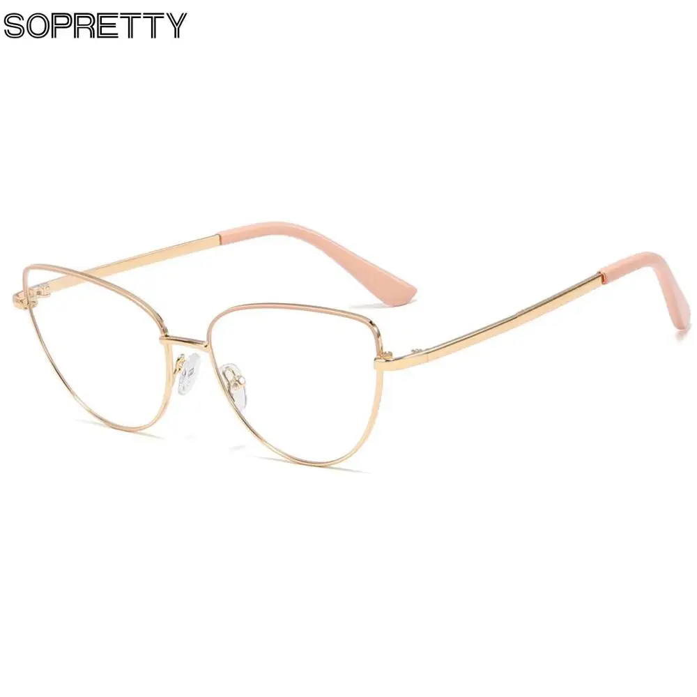 

2022 Retro Trend Metal Cat Eyes Flat Mirror Glasses Frame, Prescription Glass Frames for Myopia, Hyperopia Case F0225