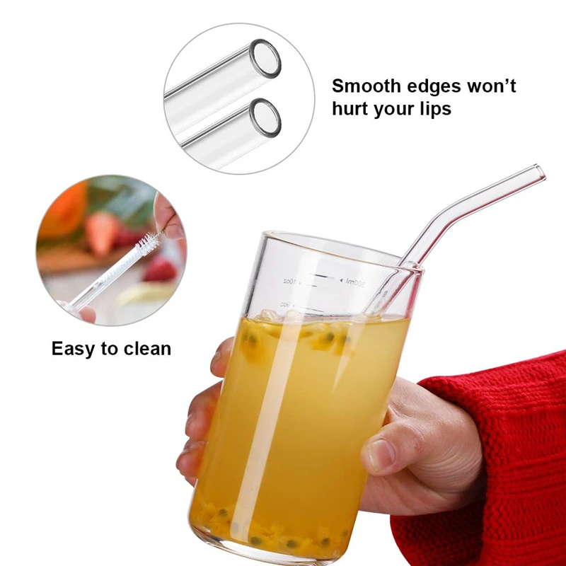 

100Pcs Heat-Resisting Glass Straw Reusable Drinking Glass Straws 20cmx8 mm Tea, Juice -10Pack With 20Pcs Cleaning Brush Bar Tool