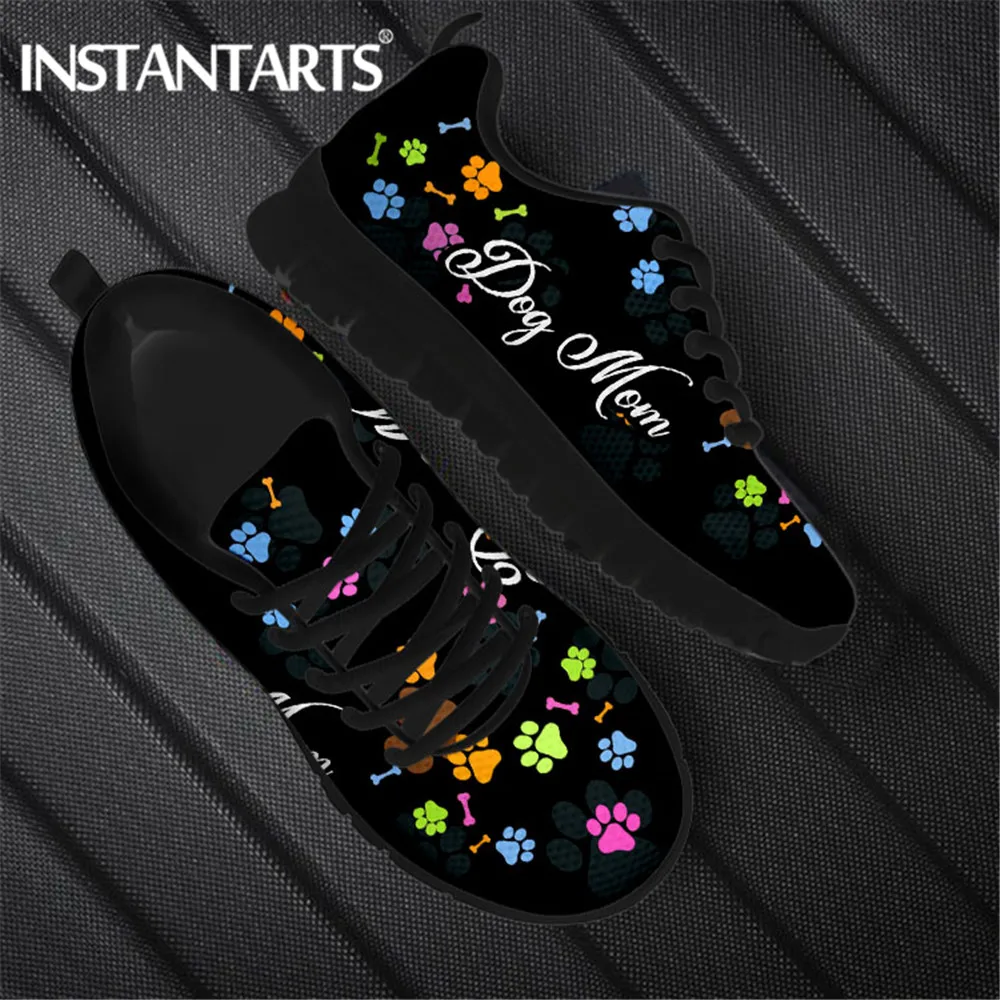 INSTANTARTS Women Shoes Lace Up Sneaker Footwear Dog Mom Animal Paws Brand Design Ladies Flats Walk Shoe Mesh Zapatos Planos