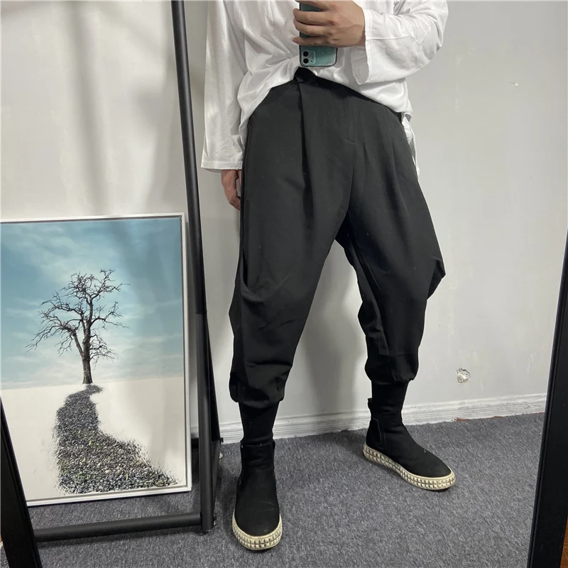 2021 autumn men's simple pure black slightly broken small foot Harlan pants Korean version versatile legged casual pants overall