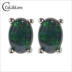 CoLife Jewelry Black Opal Stud Earrings 4*6mm Dyed Black Opal Silver Earrings Simple 925 Silver Gemstone Stud Earrings