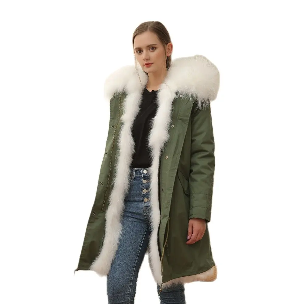 

New Design Winter Fox Fur Parka Women Long Coat Ladies Fur Overcoat Reversible Wear