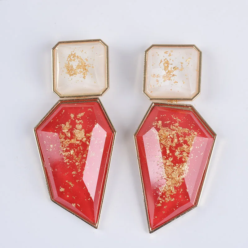 2025 New Gold Plated Resin Irregular Geometric Statement Earrings Women Indian Ethnic Large Drop Earrings Jewelry